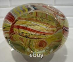 Murano-Style Hand-Blown Art Glass Teardrop Sculpture -Multicolor Latticino Swirl