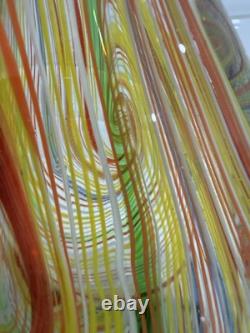 Murano-Style Hand-Blown Art Glass Teardrop Sculpture -Multicolor Latticino Swirl