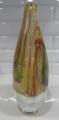Murano-Style Hand-Blown Art Glass Teardrop Sculpture -Multicolor Latticino Swirl