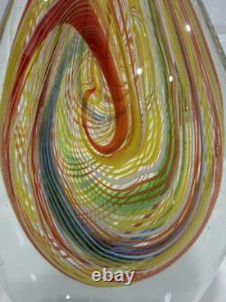 Murano-Style Hand-Blown Art Glass Teardrop Sculpture -Multicolor Latticino Swirl