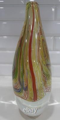 Murano-Style Hand-Blown Art Glass Teardrop Sculpture -Multicolor Latticino Swirl