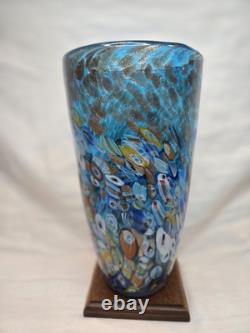 Murano Style Hand Blown Art Glass Vase Millefiori Aventurine 12 Tall Italy Look