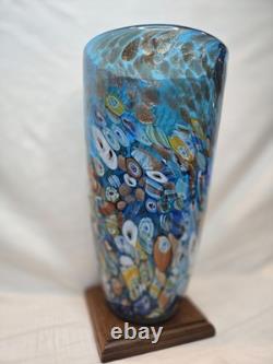 Murano Style Hand Blown Art Glass Vase Millefiori Aventurine 12 Tall Italy Look