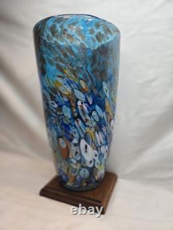 Murano Style Hand Blown Art Glass Vase Millefiori Aventurine 12 Tall Italy Look