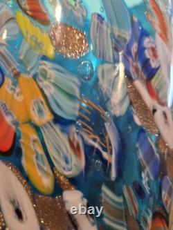 Murano Style Hand Blown Art Glass Vase Millefiori Aventurine 12 Tall Italy Look