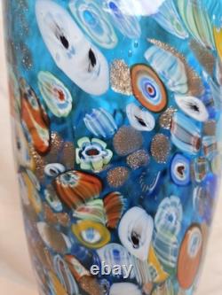 Murano Style Hand Blown Art Glass Vase Millefiori Aventurine 12 Tall Italy Look