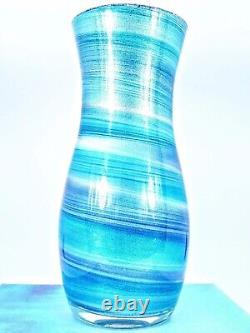 Murano Style Hand Blown Blue Sea Wave Swirl Art Glass Vase 14.5