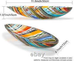 Murano Style Hand Blown Decorative Bowl Boho Art Glass Centerpiece