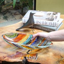 Murano Style Hand Blown Decorative Bowl Boho Art Glass Centerpiece