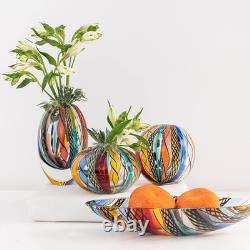 Murano Style Hand Blown Decorative Bowl Boho Art Glass Centerpiece