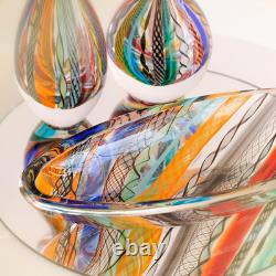 Murano Style Hand Blown Decorative Bowl Boho Art Glass Centerpiece