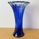 Murano Style Hand Blown Glass Cobalt Blue Clear Ruffled Rim Large Vase