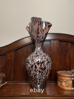 Murano Style Hand Blown Glass Spatter Speckle Art Glass Vase 16 Tall