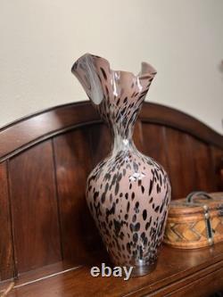 Murano Style Hand Blown Glass Spatter Speckle Art Glass Vase 16 Tall