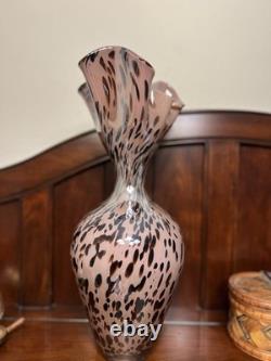 Murano Style Hand Blown Glass Spatter Speckle Art Glass Vase 16 Tall