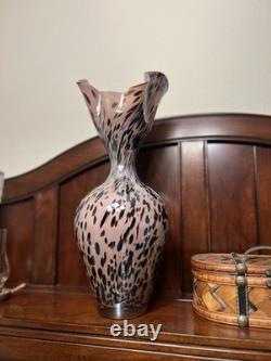 Murano Style Hand Blown Glass Spatter Speckle Art Glass Vase 16 Tall