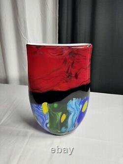 Murano Style Hand Blown Glass Vase Color Swirl Large Home Decor Accent 16