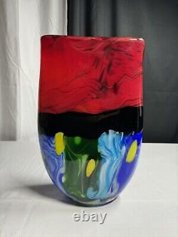 Murano Style Hand Blown Glass Vase Color Swirl Large Home Decor Accent 16