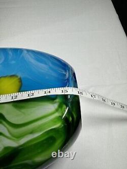 Murano Style Hand Blown Glass Vase Color Swirl Large Home Decor Accent 16