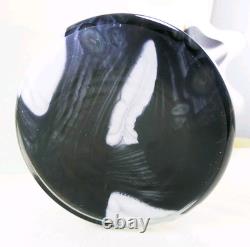 Murano Style Hand Blown Gold Glitter Black Brushstroke Ruffle Art Glass Vase 13