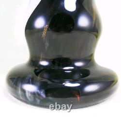 Murano Style Hand Blown Gold Glitter Black Brushstroke Ruffle Art Glass Vase 13