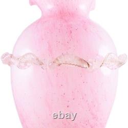 Murano Style Hand Blown Italy Pink Arg 925 Silver Ruffled Art Glass Vase 12Tall