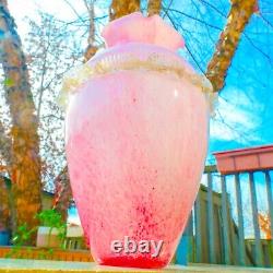 Murano Style Hand Blown Italy Pink Arg 925 Silver Ruffled Art Glass Vase Vintage