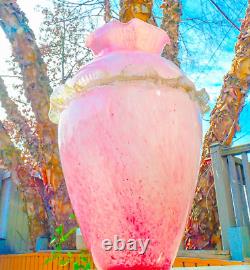 Murano Style Hand Blown Italy Pink Arg 925 Silver Ruffled Art Glass Vase Vintage