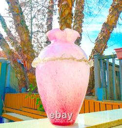 Murano Style Hand Blown Italy Pink Arg 925 Silver Ruffled Art Glass Vase Vintage