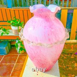 Murano Style Hand Blown Italy Pink Arg 925 Silver Ruffled Art Glass Vase Vintage