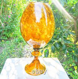 Murano Style Hand Blown Large 19.5 Tall Amber Tortiose Glass Pedestal Vase Vtg