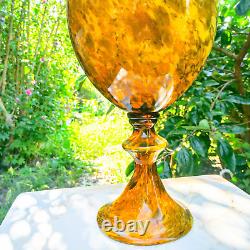 Murano Style Hand Blown Large 19.5 Tall Amber Tortiose Glass Pedestal Vase Vtg