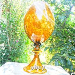 Murano Style Hand Blown Large 19.5 Tall Amber Tortiose Pedestal Glass Vase Vtg