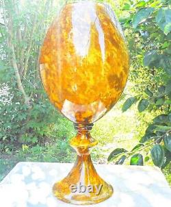 Murano Style Hand Blown Large 19.5 Tall Amber Tortiose Pedestal Glass Vase Vtg