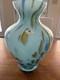 Murano Style Hand Blown Large Cased Glass Vase Italy Turquoise Spotted