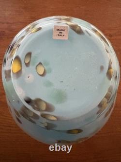Murano Style Hand Blown Large Cased Glass Vase Italy Turquoise Spotted