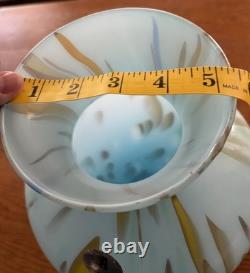 Murano Style Hand Blown Large Cased Glass Vase Italy Turquoise Spotted