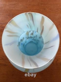 Murano Style Hand Blown Large Cased Glass Vase Italy Turquoise Spotted