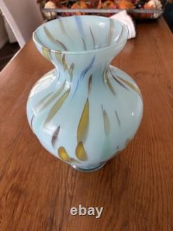 Murano Style Hand Blown Large Cased Glass Vase Italy Turquoise Spotted