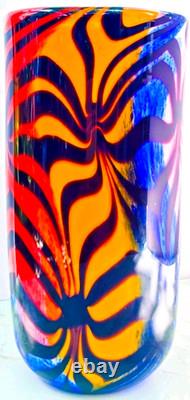 Murano Style Hand Blown Rainbow Art Glass Vase Swirled Ribbon Heavy 6 lb 10