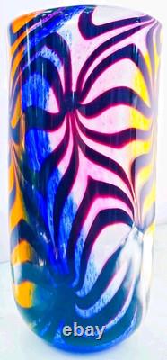 Murano Style Hand Blown Rainbow Art Glass Vase Swirled Ribbon Heavy 6 lb 10