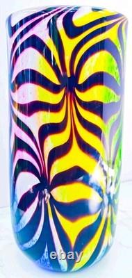 Murano Style Hand Blown Rainbow Art Glass Vase Swirled Ribbon Heavy 6 lb 10