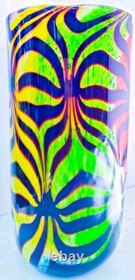 Murano Style Hand Blown Rainbow Art Glass Vase Swirled Ribbon Heavy 6 lb 10
