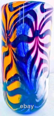 Murano Style Hand Blown Rainbow Art Glass Vase Swirled Ribbon Heavy 6 lb 10