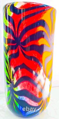 Murano Style Hand Blown Rainbow Art Glass Vase Swirled Ribbon Heavy 6 lb 10