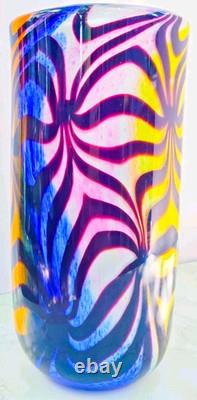 Murano Style Hand Blown Rainbow Art Glass Vase Swirled Ribbon Heavy 6 lb 10