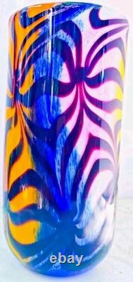 Murano Style Hand Blown Rainbow Art Glass Vase Swirled Ribbon Heavy 6 lb 10