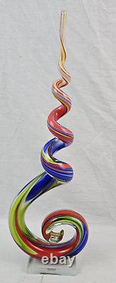 Murano Style Hand Blown Rainbow Glass Swirl Spire Art Decor 23.5 Tall 7.5 Wide