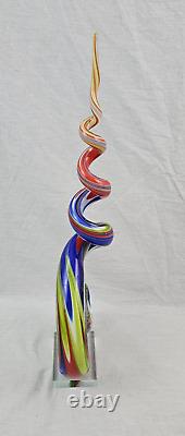 Murano Style Hand Blown Rainbow Glass Swirl Spire Art Decor 23.5 Tall 7.5 Wide