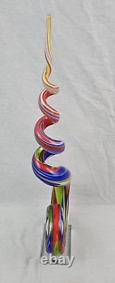 Murano Style Hand Blown Rainbow Glass Swirl Spire Art Decor 23.5 Tall 7.5 Wide